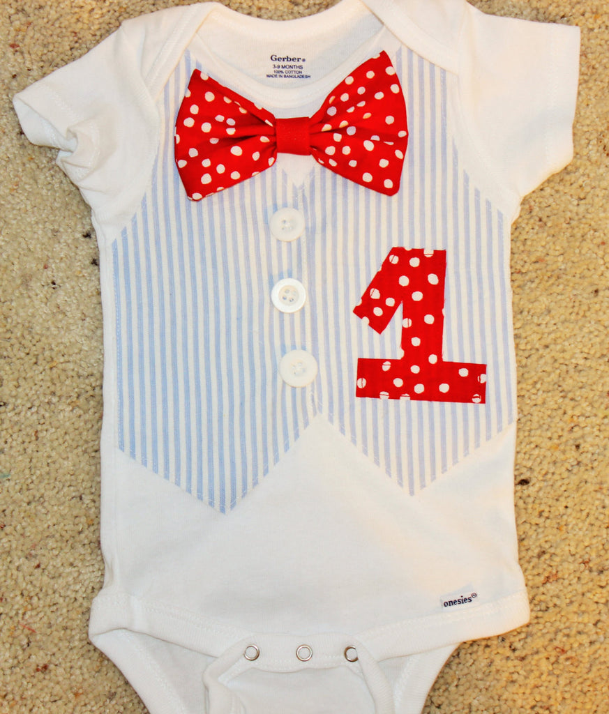 Baby boy / Toddler cake smash outfit - circus cake smash outfit Photo prop White and Blue Stripes vest Red and White Poka Dot bowtie