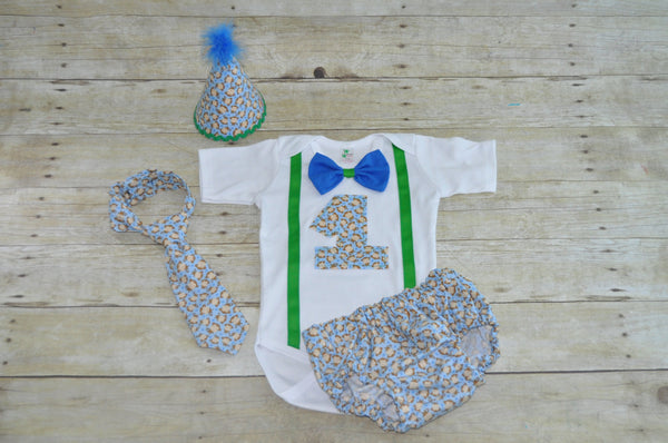 blue monkey cake smash outfit, monkey birthday outfit, First Birthday Outfit, 1st birthday outfit, party hat, tie, banner, bunting,