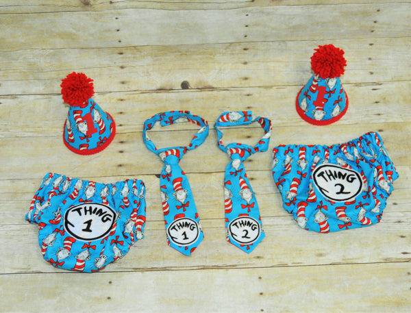 Thing 1 Thing 2 cake smash set, Twins cake smash, twins birthday outfit,  twins Dr Seuss cake smash, first birthday