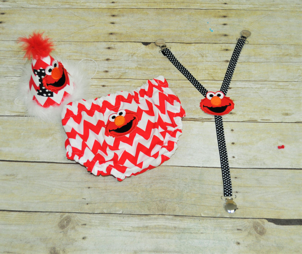 Elmo cake smash outfit , elmo cake smash boys birthday, elmo tie, elmo suspenders, first birthday outfit, sesame street Party, red chevron