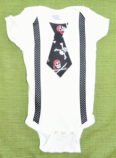 skull and crossbones birthday shirt, pirate cake smash, skull and crossbones tie, pirate tie, pirate bodysuit