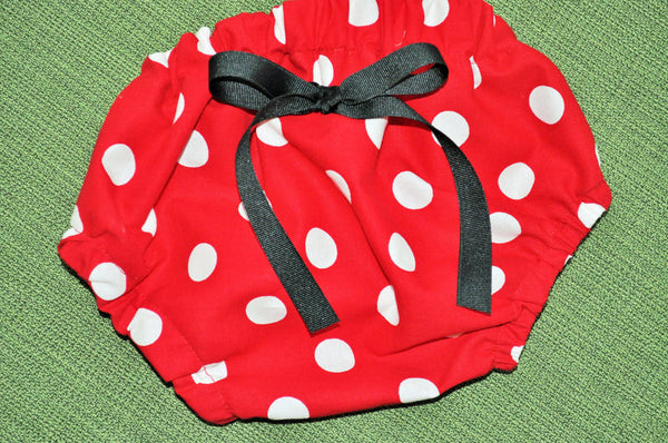 Baby Girl Minnie Mouse Cake smash bloomers and bodysuit,  Red and white polka dot diaper cover.