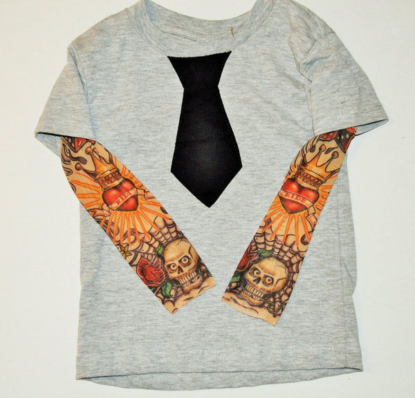 baby Tattoo sleeve shirt, rocker inspired Tattoo sleeve bodysuit or T-shirt with black tie. tattoo shirt, stylish rocker baby, cake smash
