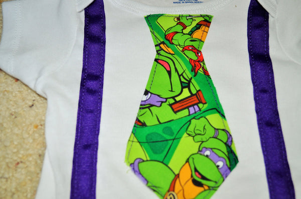 boy Teenage Mutant Ninja Turtles diaper cover or shorts and shirt tie with matching suspender, cake smash