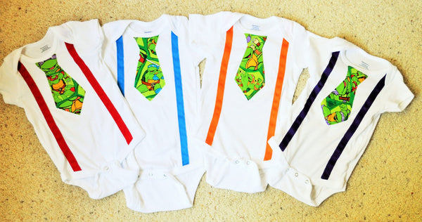 Teenage Mutant Ninja Turtles TMNT tie with matching suspenders bodsuit Tshirt Leonardo Michelangelo Donatello Raphael cake smash