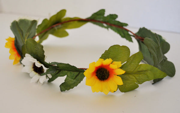 sunflower crown. Perfect for use headpiece, headband, flower girl, country wedding, bridal flowers, white and yellow sunflowers