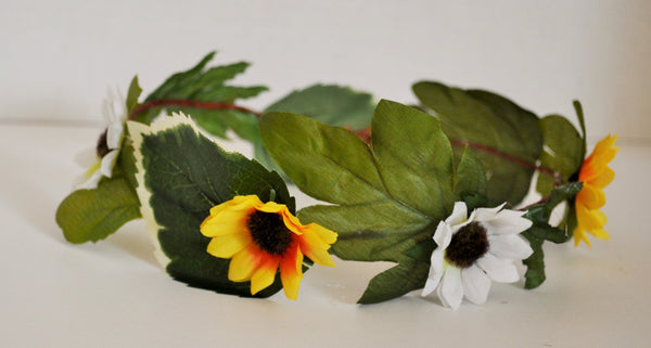 sunflower crown. Perfect for use headpiece, headband, flower girl, country wedding, bridal flowers, white and yellow sunflowers