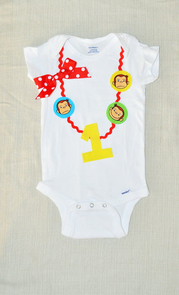 Rylo Curious George Girls Birthday bodysuit, Curious George birthday, Curious George necklace, 1st 2nd 3rd 4th 5th 6th birthday, cake smash