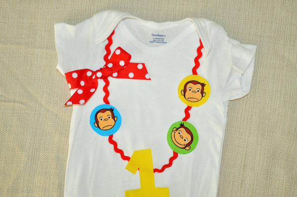 Rylo Curious George Girls Birthday bodysuit, Curious George birthday, Curious George necklace, 1st 2nd 3rd 4th 5th 6th birthday, cake smash