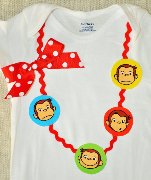 Curious George Girls bodysuit, Curious George shirt, Curious George necklace, photo prop, cake smash