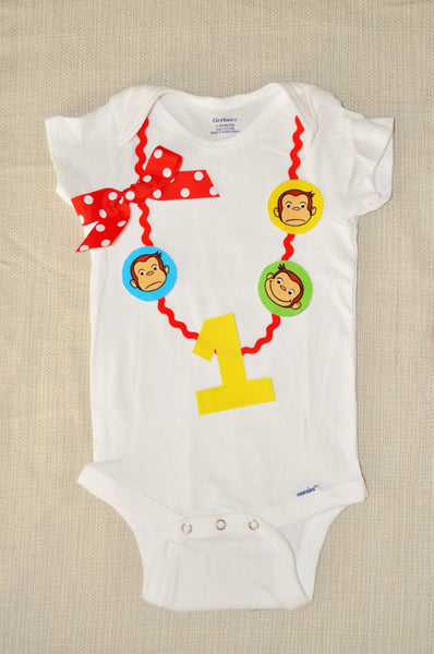 Rylo Curious George Girls Birthday bodysuit, Curious George birthday, Curious George necklace, 1st 2nd 3rd 4th 5th 6th birthday, cake smash