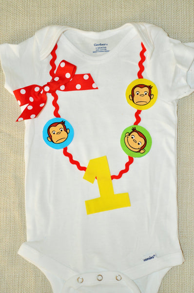 Rylo Curious George Girls Birthday bodysuit, Curious George birthday, Curious George necklace, 1st 2nd 3rd 4th 5th 6th birthday, cake smash