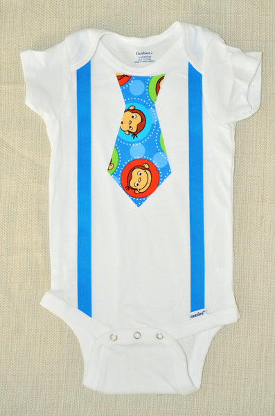 Curious george cake smash shirt, curious george bodysuit, curious george tie, your choice suspender color Photo Prop, Cake Smash