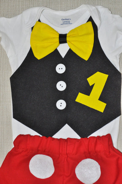 baby Boy/Toddler Mickey Mouse Birthday Outfit, Mickey Mouse Vest, Mickey shorts, Mickey Mouse costume, Mickey  Cake Smash. Mickey Photo Prop