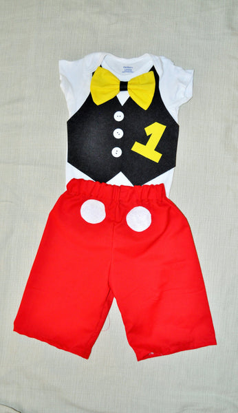 baby Boy/Toddler Mickey Mouse Birthday Outfit, Mickey Mouse Vest, Mickey shorts, Mickey Mouse costume, Mickey  Cake Smash. Mickey Photo Prop