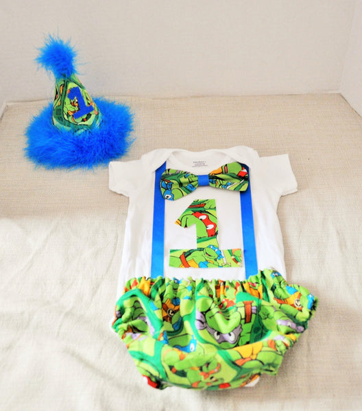 Rylo Ninja Turtles cake smash outfit with party hat, Ninja Turtles birthday shirt, 1st 2nd 3rd  birthday, Ninja Turtle Birthday outfit, TMNT