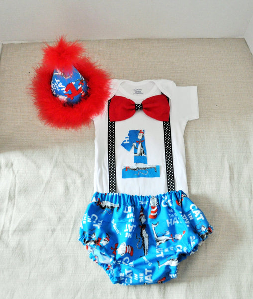 Dr Seuss cake smash outfit with party hat, Cat in the hat outfit 1st 2nd 3rd  birthday,Dr Seuss Shirt, Dr Seuss Birthday