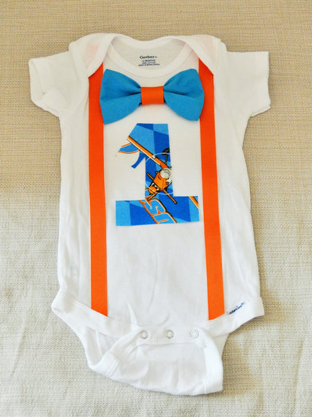 Rylo Disney Planes shirt with suspenders bowtie and Birthday number, cake smash,Disney Planes Shirt,  Cake smash 1st 2nd 3rd birthday