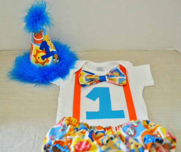 Bubble Guppies cake smash, bubble guppies birthday outfit, Bubble Guppies cake smash, boys birthday, bowtie Gil Molly Deema NONNY Oona Goby