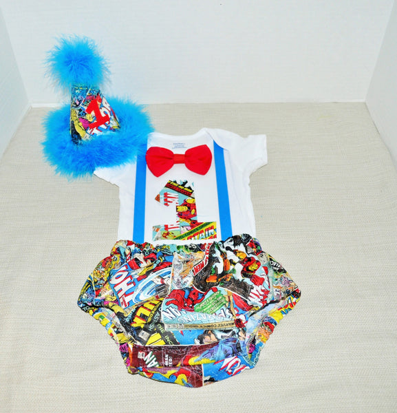 superhero cake smash outfit with party hat, Super Hero cake smash boys birthday, Spiderman, iron man, captain america, avengers