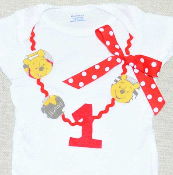 Winnie the Pooh necklace with Pooh Bear and Birthday Number. Winnie the Pooh birthday. Girl bodysuit. Pooh Bear Outfit