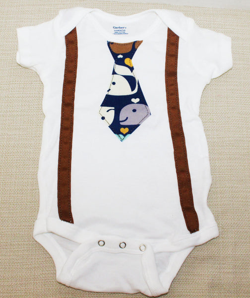 Whale cake smash, whale birthday outfit, Tie and suspenders bodysuit/shirt, boy summer outfit, whale outfit, ocean outfit, brown with whales