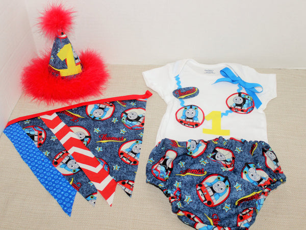 Girl Thomas the train cake smash outfit with party hat, thomas outfit, 1st 2nd 3rd  birthday, Girls cake smash outfit, Thomas banner