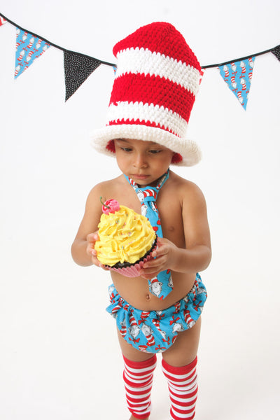 Dr Seuss cake smash outfit with party hat, Dr Seuss cake smash boys birthday, boys birthday outfit, Cat in the Hat, Dr Seuss Hat, Baby Legs