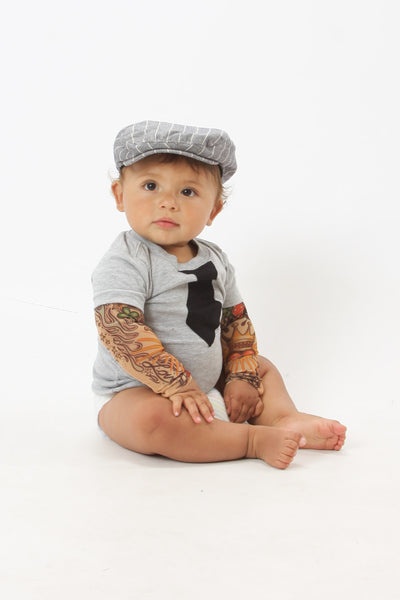 Tattoo sleeve shirt baby, rocker inspired Tattoo sleeve bodysuit or T-shirt with black tie. tattoo shirt, stylish rocker baby, cake smash