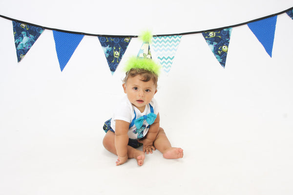 Monsters Inc cake smash outfit with party hat, Monsters University birthday shirt, 1st 2nd 3rd  birthday, shorts or diaper cover