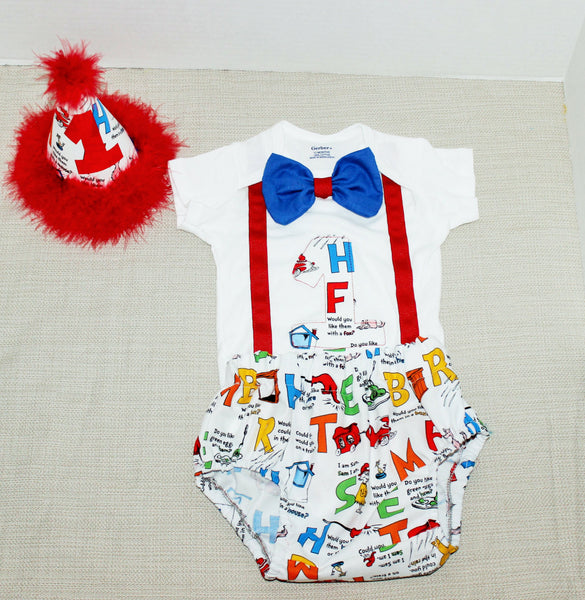 Dr Seuss cake smash outfit with party hat, Alpahabet outfit 1st 2nd 3rd  birthday,Dr Seuss Shirt, Dr Seuss Birthday outfit