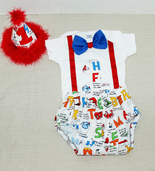 Dr Seuss cake smash outfit with party hat, Alpahabet outfit 1st 2nd 3rd  birthday,Dr Seuss Shirt, Dr Seuss Birthday outfit