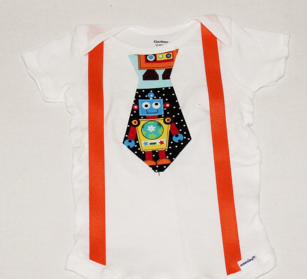 Boys cake smash outfit, robots bodysuit, robots outfit, Robot shirt Photo Prop, Cake Smash, Birthday outfit, robot tie and orange suspenders