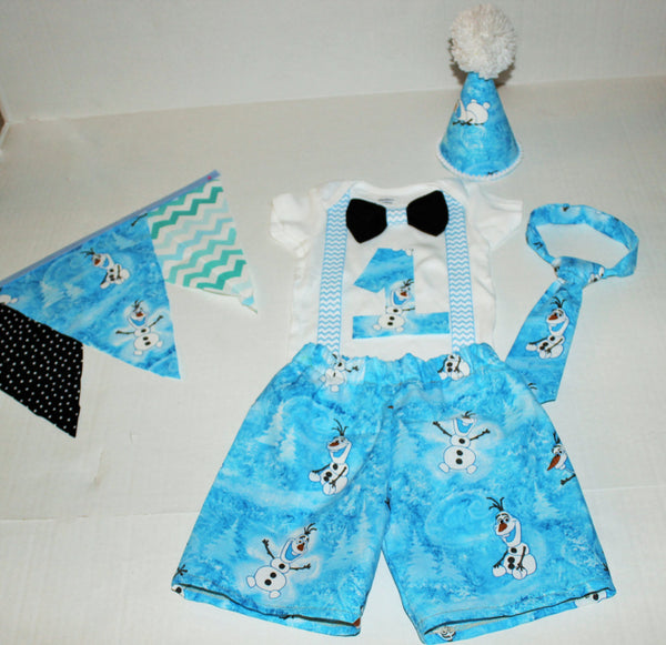 Olaf cake smash outfit with party hat, frozen birthday outfit, frozen cake smash, olaf Boys cake smash outfit,  olaf bowtie, frozen Banner