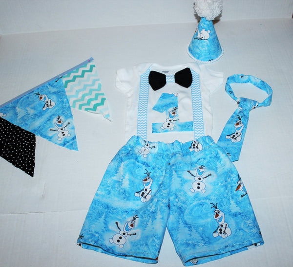 Olaf cake smash outfit with party hat, frozen birthday outfit, frozen cake smash, olaf Boys cake smash outfit,  olaf bowtie, frozen Banner