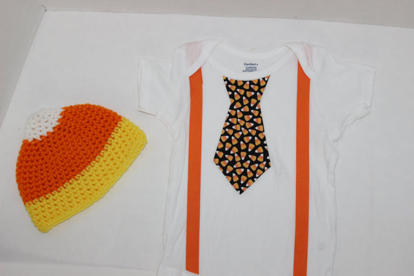 Baby Boy/Toddler Halloween shirt, candy corn hat, cake smash, halloween outfit, halloween tie, candy corn tie,