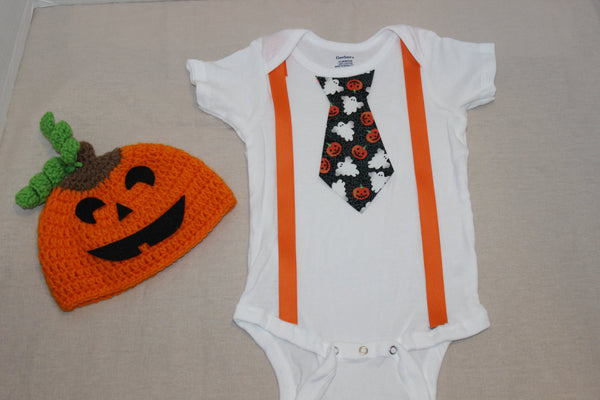 Baby Boy/Toddler Halloween shirt, pumpkin hat, cake smash, halloween outfit, halloween tie, pumpkin tie, ghost tie