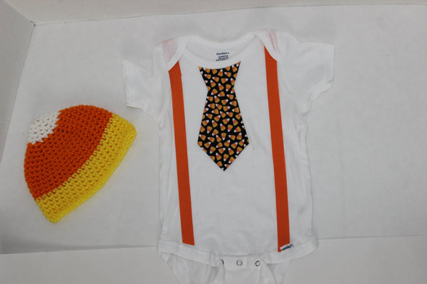 Baby Boy/Toddler Halloween shirt, candy corn hat, cake smash, halloween outfit, halloween tie, candy corn tie,