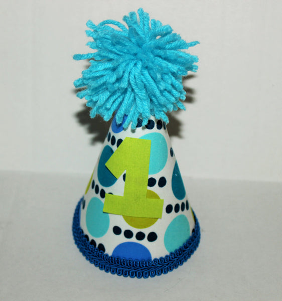 Baby Boy/Toddler cake smash outfit with party hat, blue and green polka dots, 1st 2nd 3rd birthday outfit, Boys cake smash outfit, tie