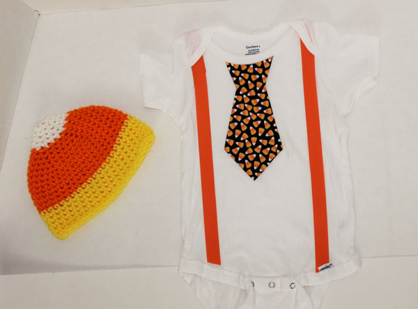 Baby Boy/Toddler Halloween shirt, candy corn hat, cake smash, halloween outfit, halloween tie, candy corn tie,