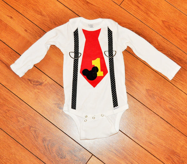 Baby Boy/Toddler mickey Birthday shirt, Mickey Mouse cake smash, mickey mouse tie, first birthday, photo prop