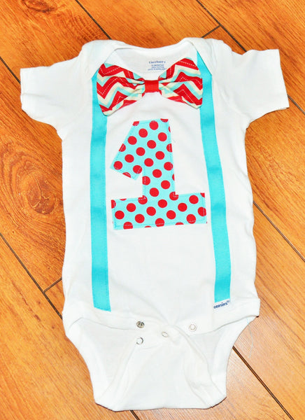 Red and teal polka dot cake smash bodysuit, cake smash bodysuit, cake smash shirt, birthdy shirt, 1st 2nd 3rd 4th 5th Birthday, cake smash