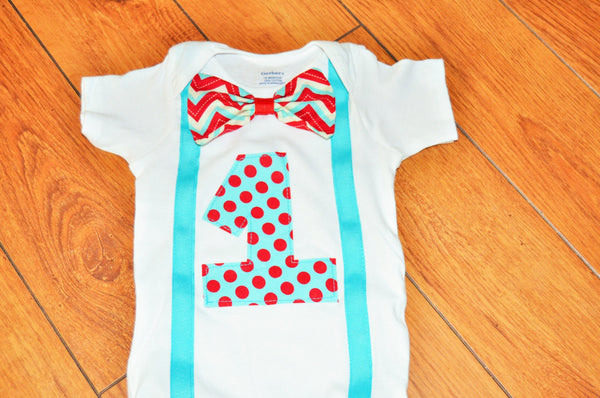 Red and teal polka dot cake smash bodysuit, cake smash bodysuit, cake smash shirt, birthdy shirt, 1st 2nd 3rd 4th 5th Birthday, cake smash