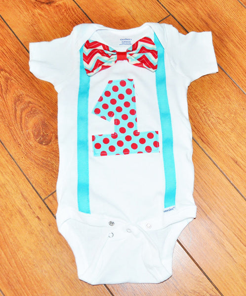 Red and teal polka dot cake smash bodysuit, cake smash bodysuit, cake smash shirt, birthdy shirt, 1st 2nd 3rd 4th 5th Birthday, cake smash