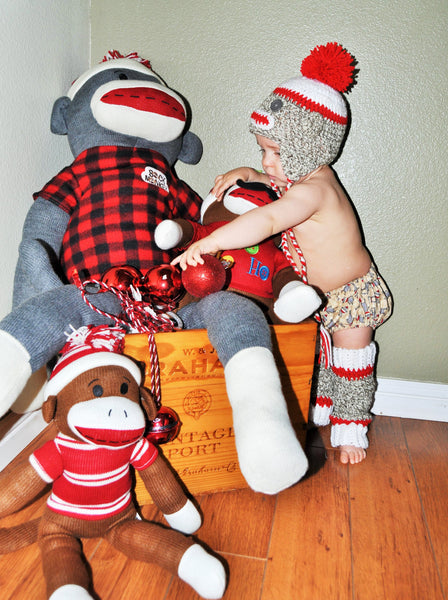 baby/toddler sock monkey set, sock monkey hat, sock monkey leg warmers, sock monkey photo prop, sock monkey cake smash, sock monkey outfit