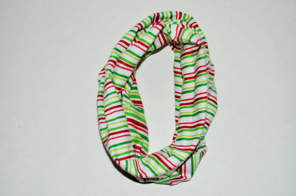 Baby/Toddler red green and white striped infinity scarf, christmas scarf, soft baby scarf, trendy baby scarf,  unisex baby scarf