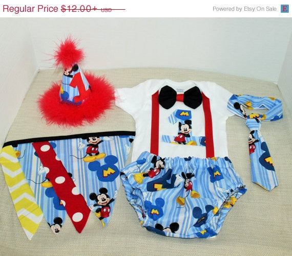 Mickey Mouse cake smash outfit with party hat, Mickey Mouse birthday outfit, 1st 2nd 3rd  birthday, Boys cake smash outfit, Mickey mouse