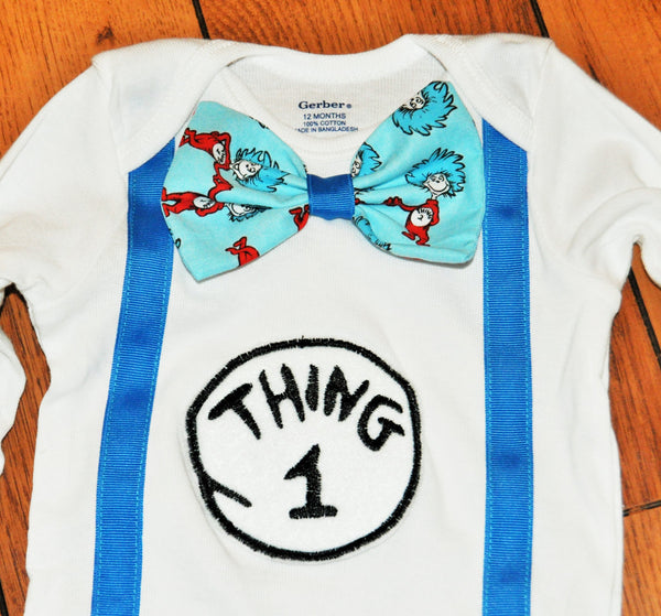 Thing 1 Thing 2 matching shirts with bowties Dr Seuss, Twins cake smash, twins birthday outfit,  twins Dr Seuss cake smash, first birthday