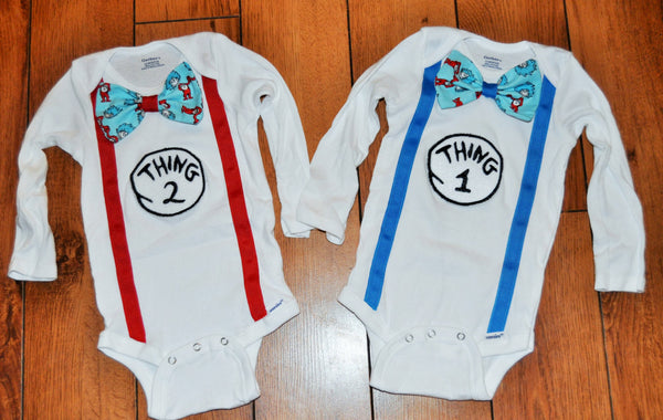 Thing 1 Thing 2 matching shirts with bowties Dr Seuss, Twins cake smash, twins birthday outfit,  twins Dr Seuss cake smash, first birthday