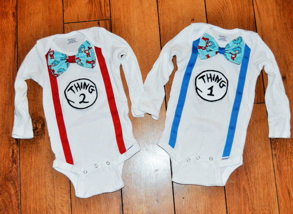 Thing 1 Thing 2 matching shirts with bowties Dr Seuss, Twins cake smash, twins birthday outfit,  twins Dr Seuss cake smash, first birthday